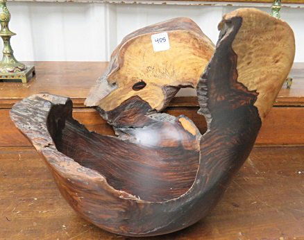 MODERN CARVED LIVE-EDGE, FREE-FORM ROSEWOOD BOWL. (1 of 3)