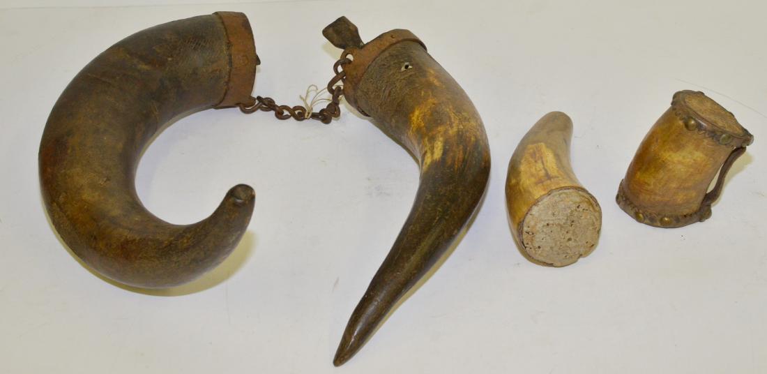 LOT (3) PAIR GREASE HORNS, POWDER HORN AND HORN CUP (1 of 3)