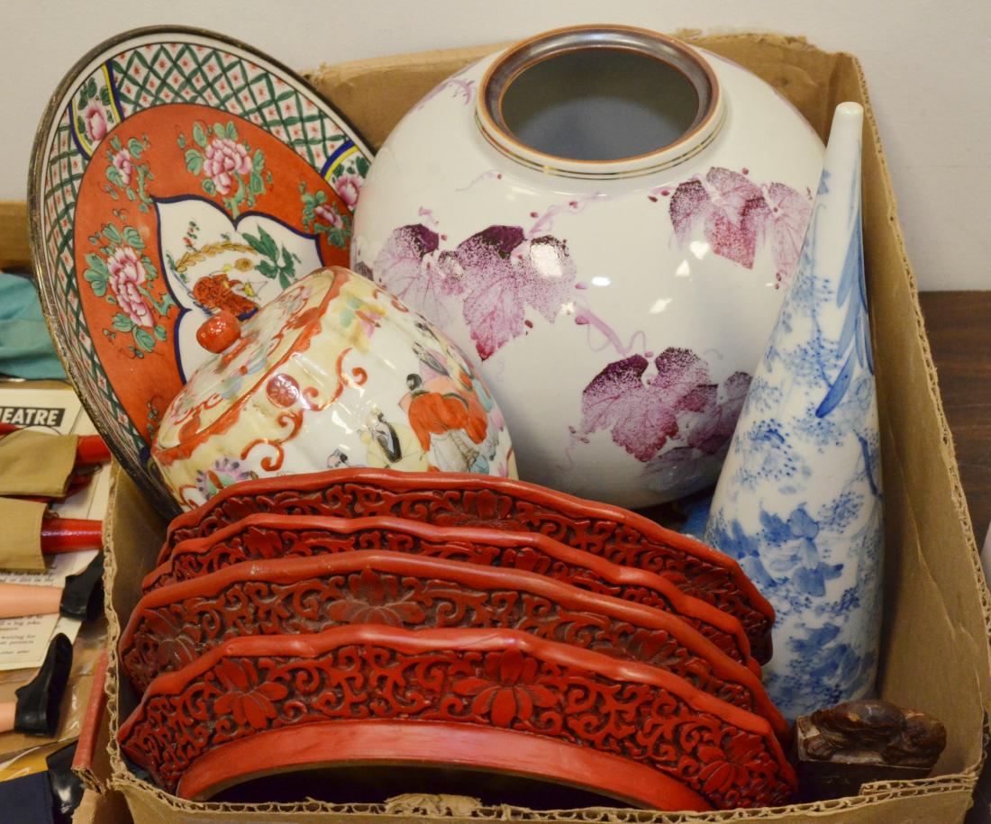 LOT ASSORTED ORIENTAL PORCELAINS AND (4) CINNABAR (1 of 4)