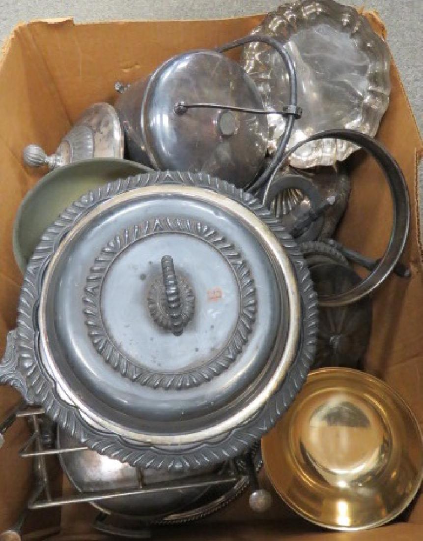 LARGE BOX LOT SILVER PLATE SERVING PIECES INCLUDING (1 of 4)