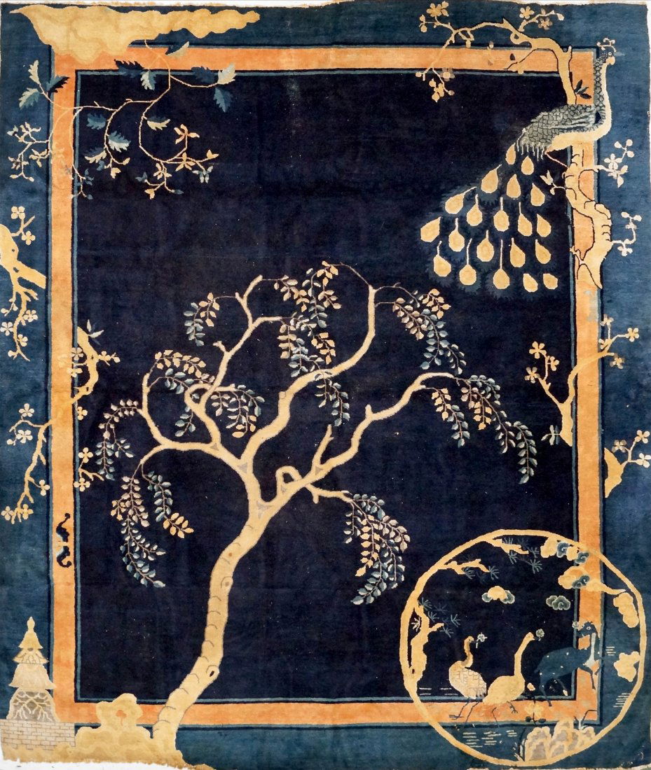 CHINESE PEKING CARPET WITH PEACOCK AND FAUNA, 19/20TH (1 of 1)