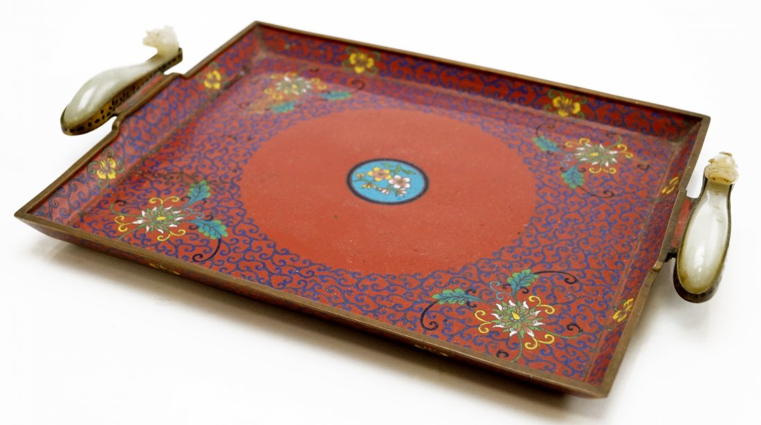 FINE CHINESE CLOISONNE TRAY WITH JADE BELT HOOK (1 of 3)