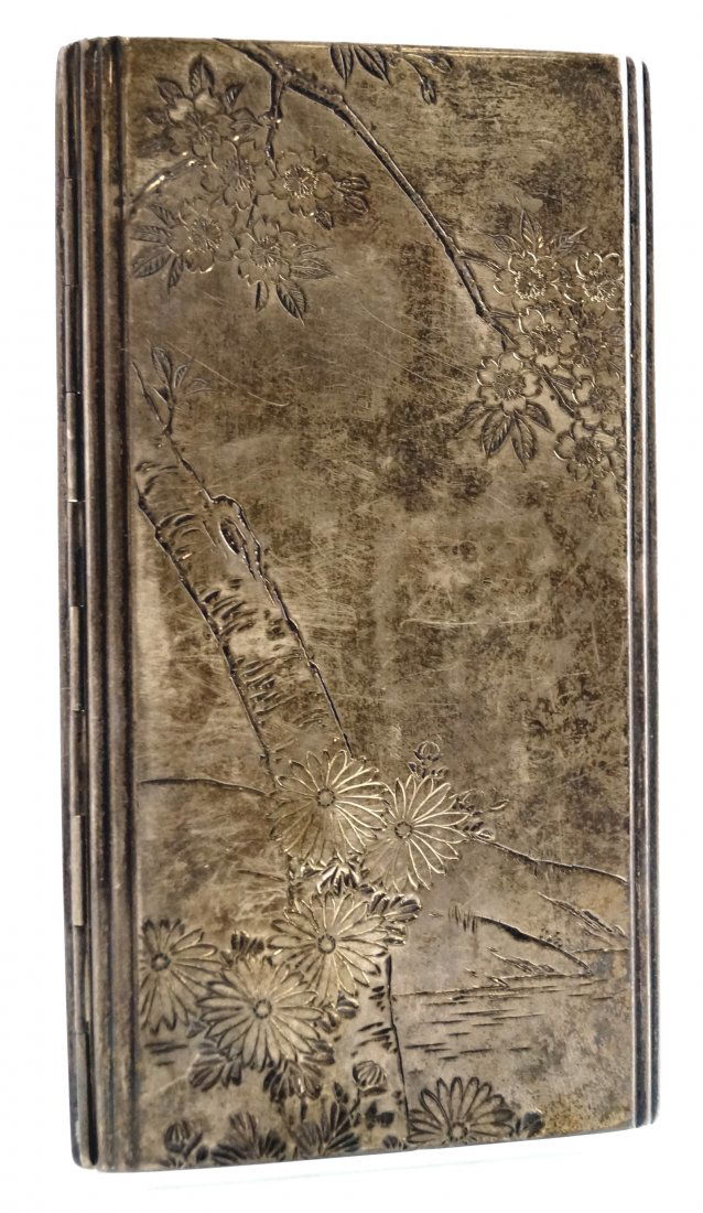 JAPANESE ENGRAVED STERLING SILVER CIGARETTE CASE, (1 of 3)