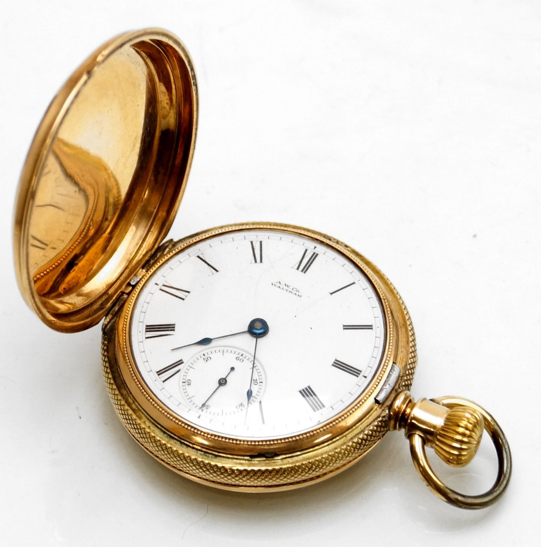 A.W.C. WALTHAM 14K HUNTER-CASE POCKET WATCH WITH P.S. (1 of 5)