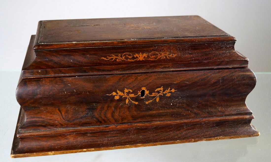 FRENCH INLAID ROSEWOOD DRESSER BOX WITH FITTED (1 of 4)
