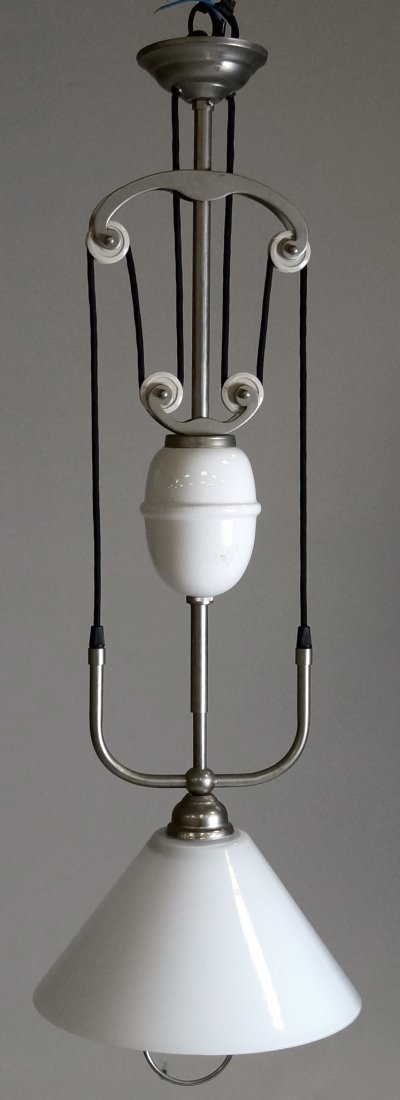 FRENCH NICKEL STEEL AND MILK GLASS ADJUSTABLE LIGHT (1 of 4)