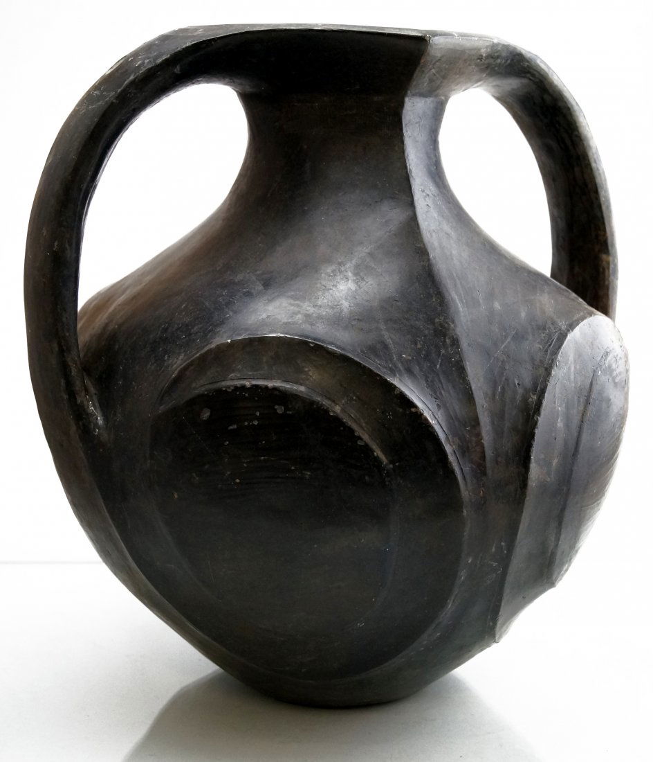 MESO-AMERICAN 2-HANDLED BLACKWARE VESSEL. HEIGHT 15" (1 of 4)