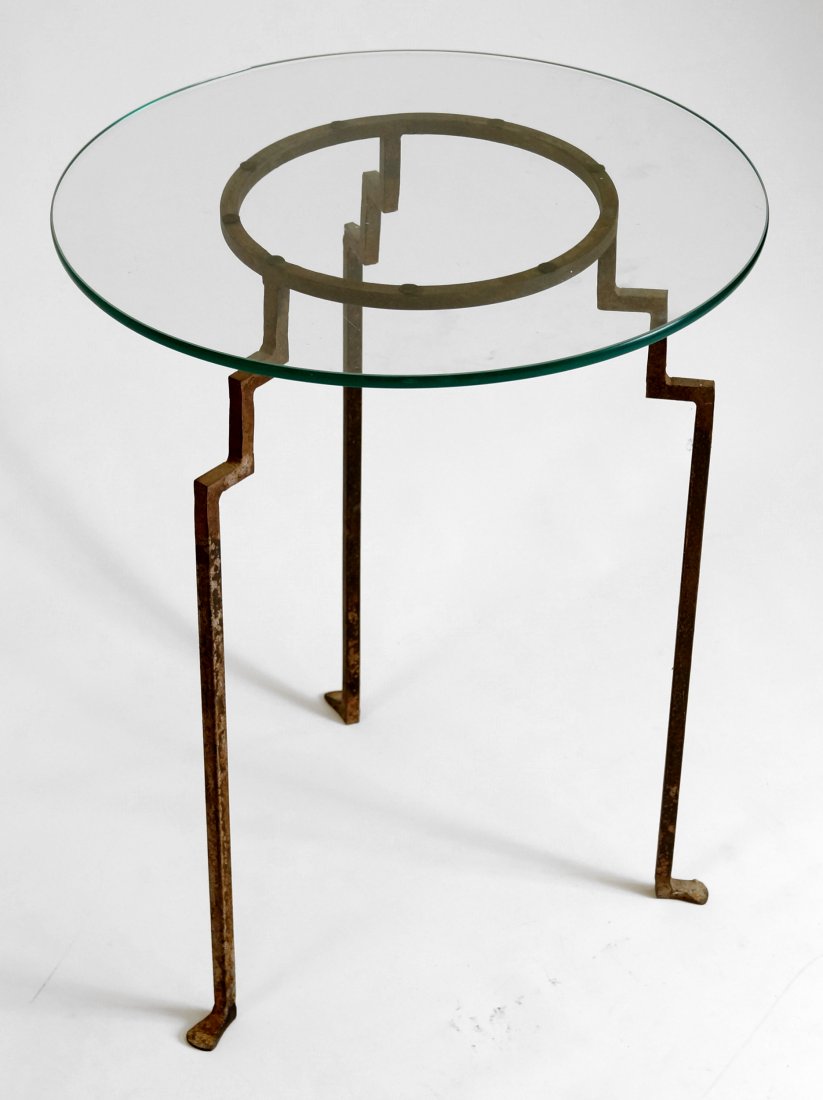 JEAN MICHEL FRANK STYLE WROUGHT IRON AND GLASS TOP LAMP (1 of 3)