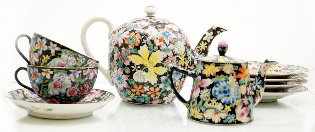 LOT (9) CHINESE DECORATED PORCELAIN FAMILLE NOIRE (1 of 4)