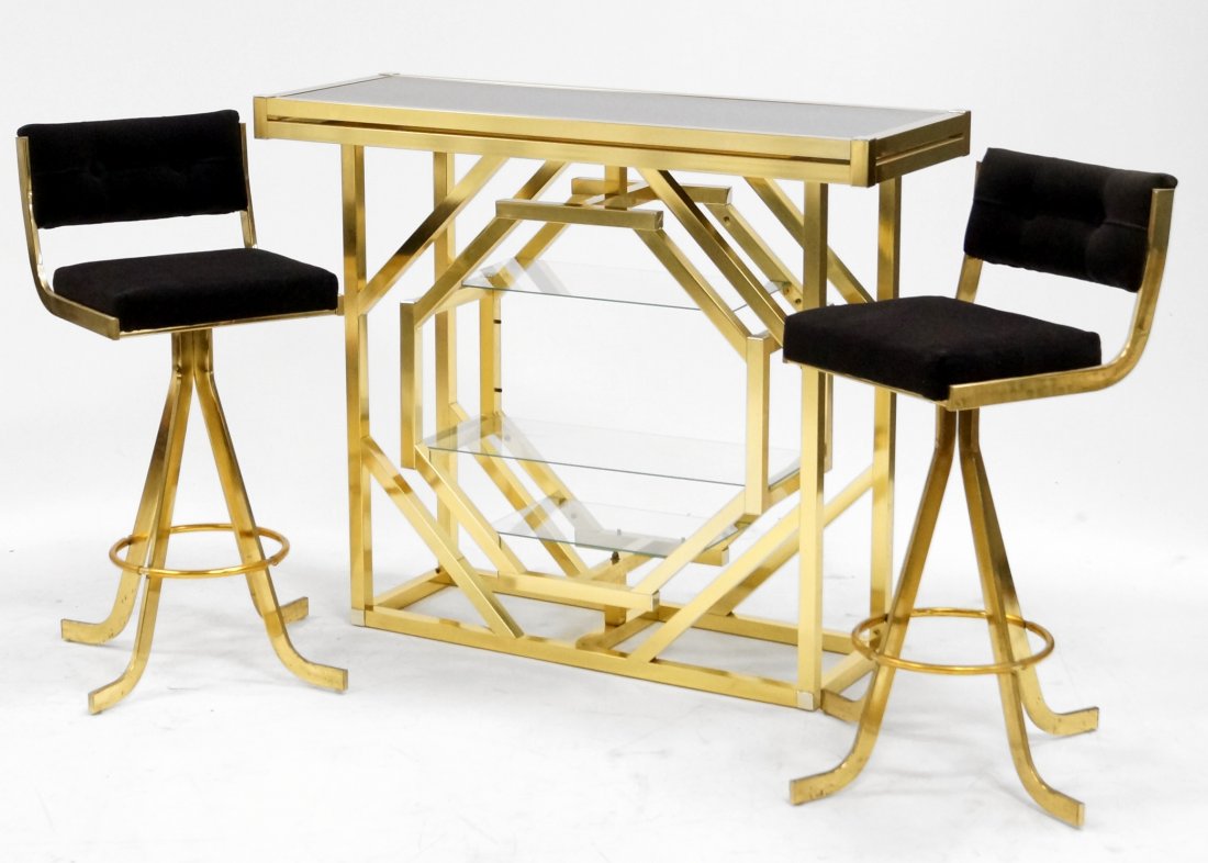 MID-CENTURY MODERN POLISHED BRASS BAR WITH PAIR (1 of 5)