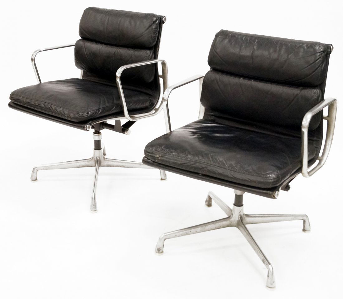 PAIR HERMAN MILLER BLACK LEATHER SWIVEL ARMCHAIRS (1 of 1)