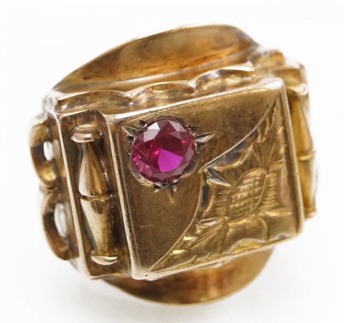 VINTAGE 14K YELLOW GOLD AND SYNTHETIC RUBY RING. RING (1 of 4)