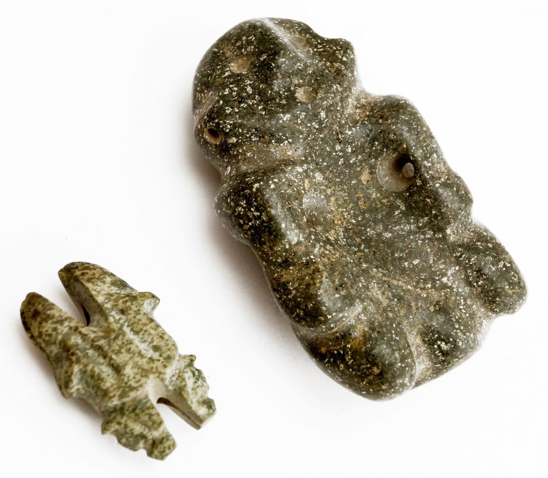 LOT (2) PRE-COLUMBIAN MEXICO/MEZCALA GREEN STONE (1 of 1)