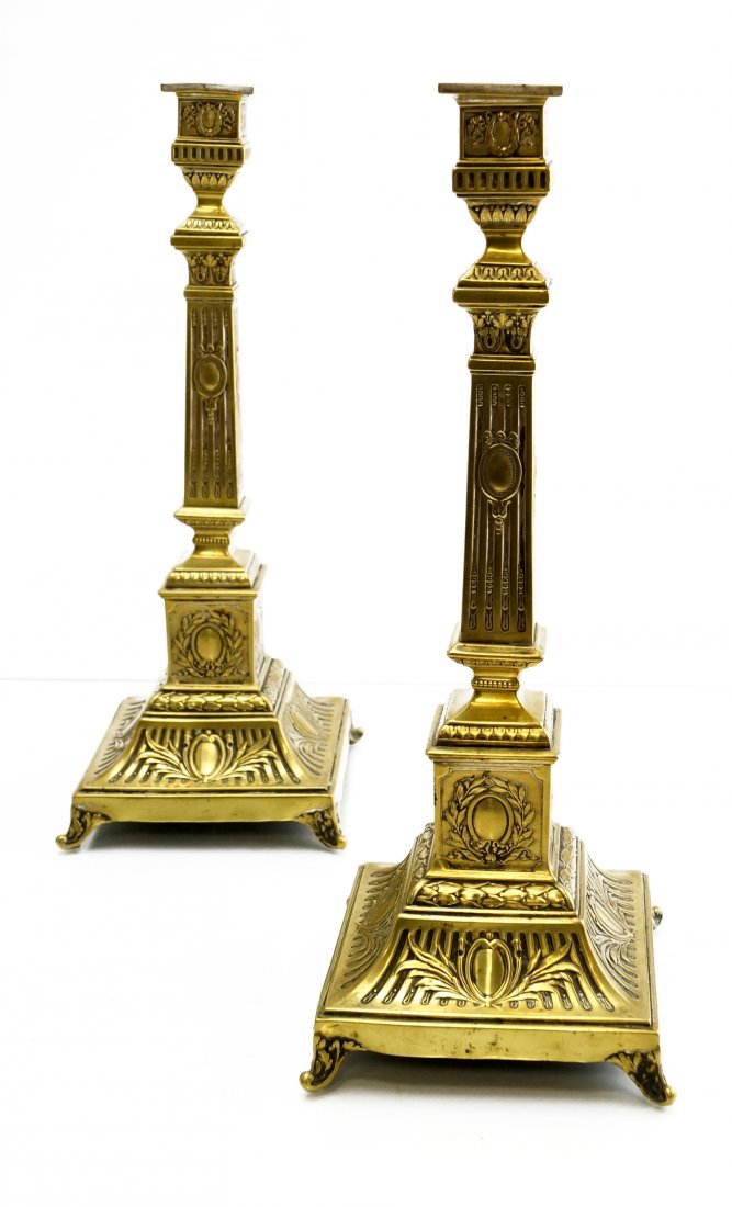 PAIR ANTIQUE NORBLIN (POLAND) SABBATH CANDLESTICKS, (1 of 3)