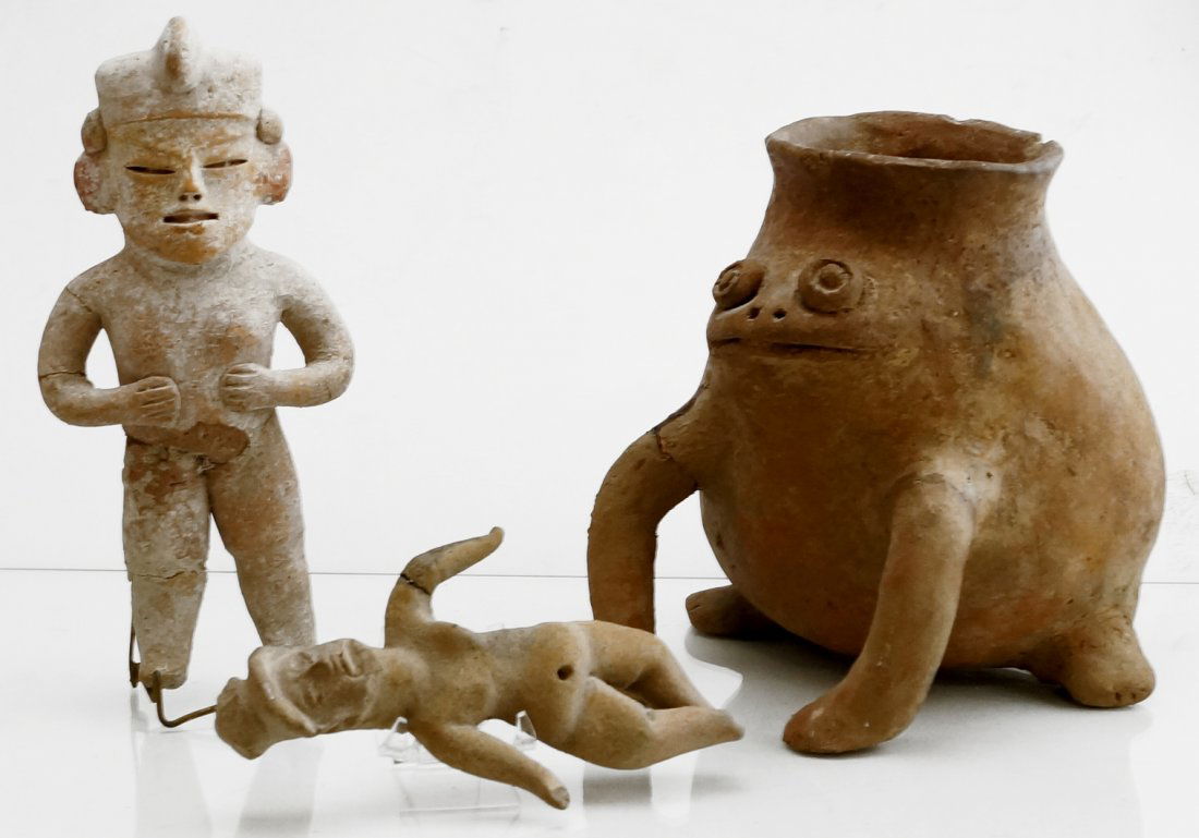 LOT (3) PRE-COLUMBIAN POTTERY INCLUDING OLMEC STANDING (1 of 1)