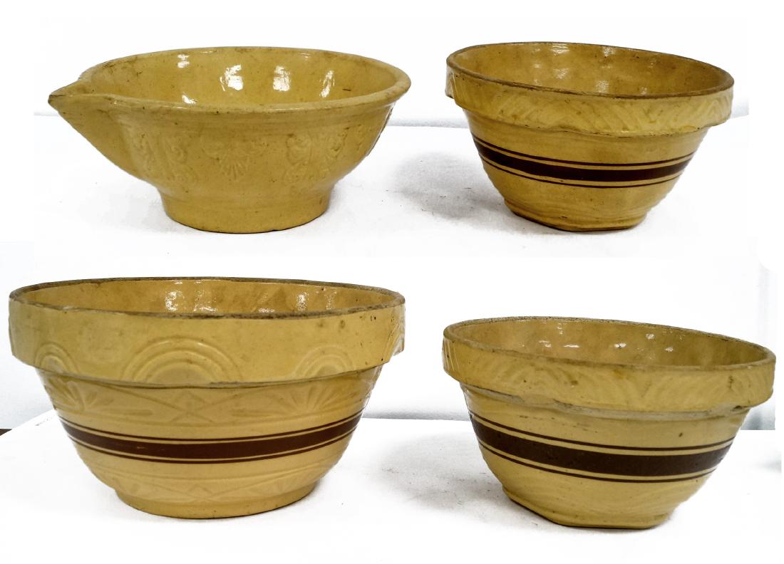 LOT (4) VINTAGE YELLOWWARE MOLDED AND BROWN STRIPE (1 of 1)