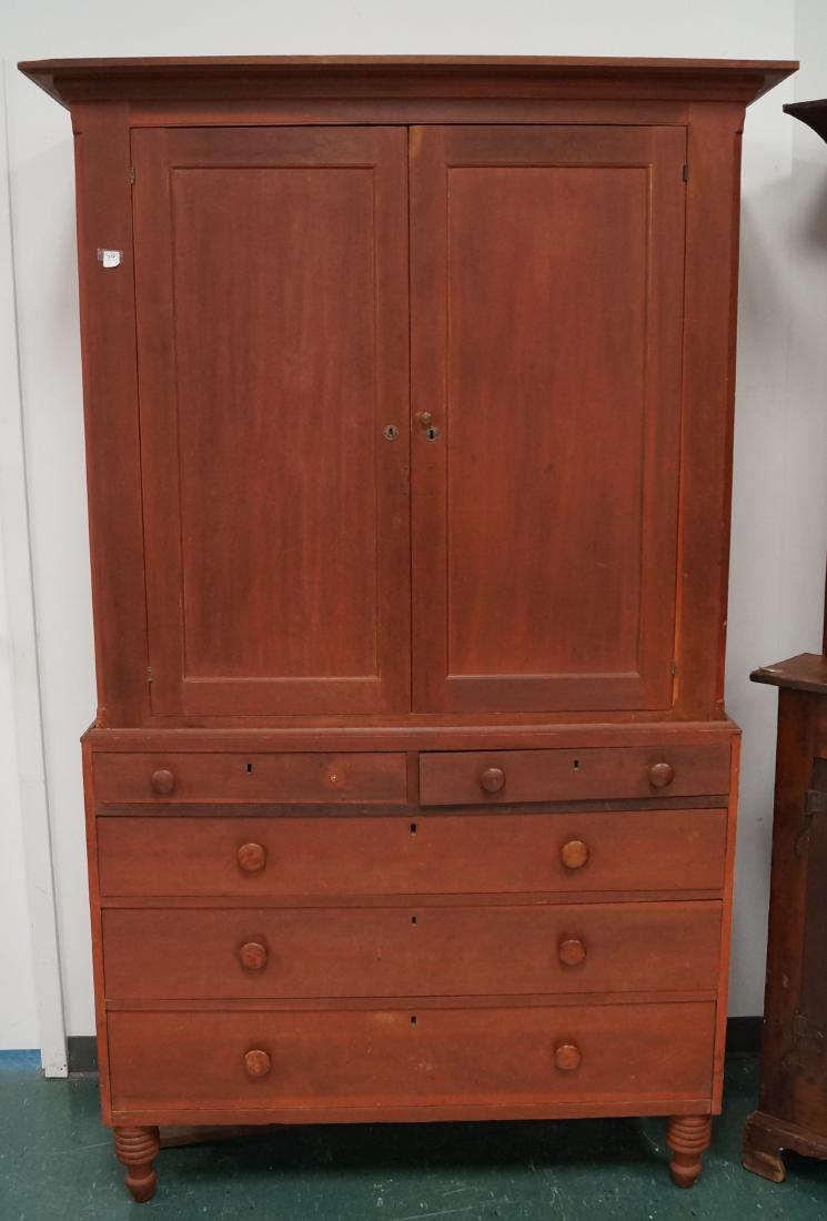 COUNTRY CHERRY LINEN PRESS WITH OLD RED WASH, 19TH (1 of 1)