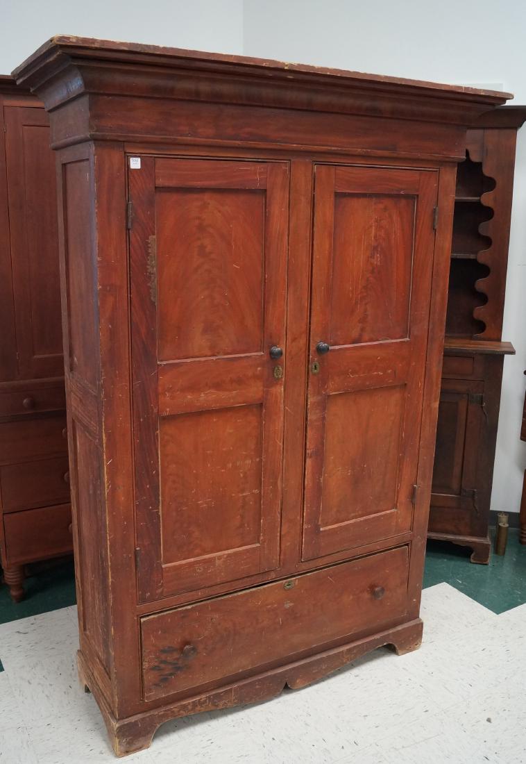 GRAIN DECORATED PINE 2-DOOR CUPBOARD WITH DRAWER, 19TH (1 of 2)