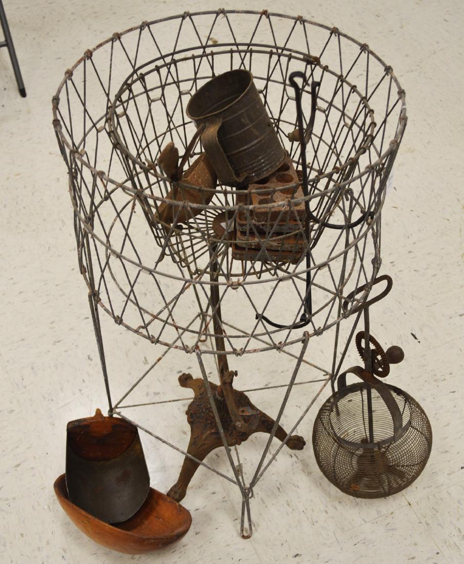 LOT ASSORTED KITCHEN ITEMS INCLUDING WIREWORK BASKET, (1 of 5)