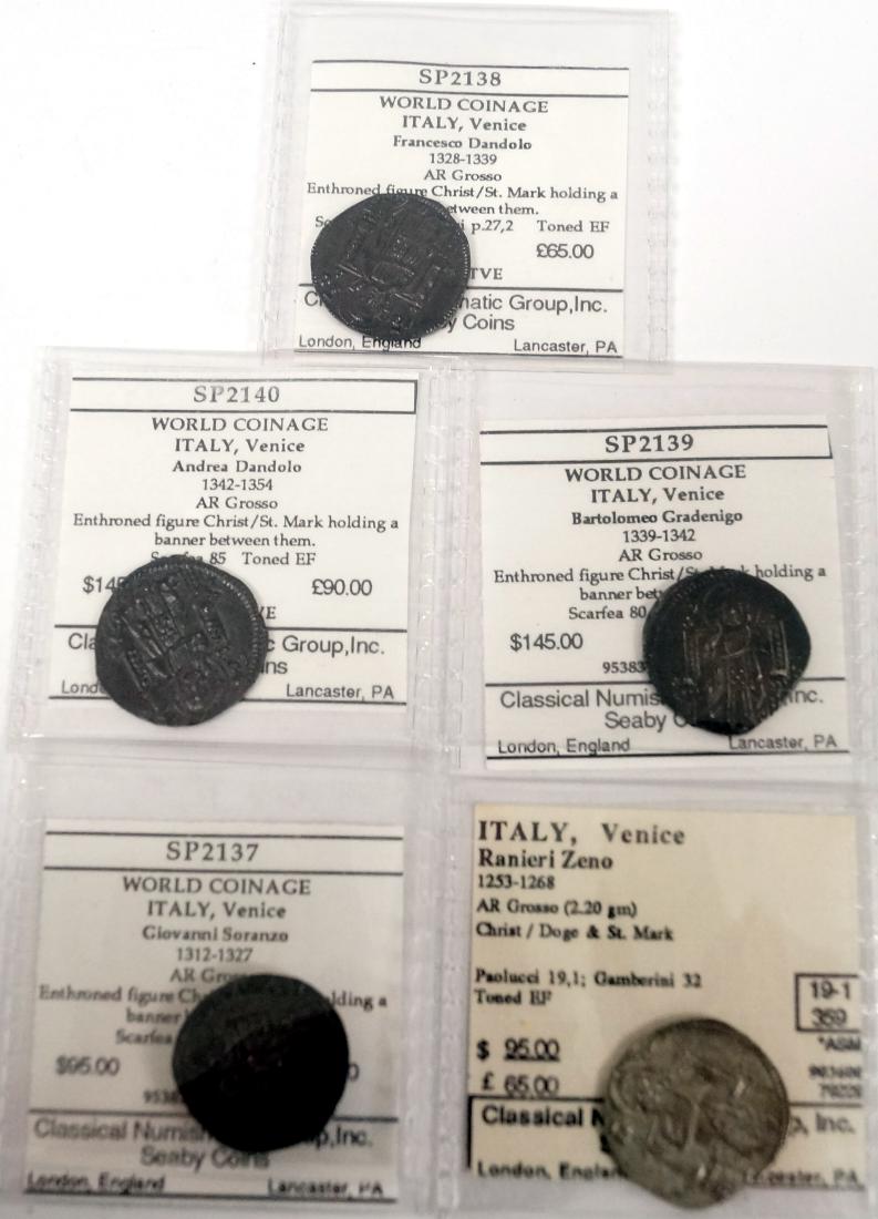 LOT (5) MEDIEVAL VENETIAN SILVER COINS INCLUDING (1 of 2)