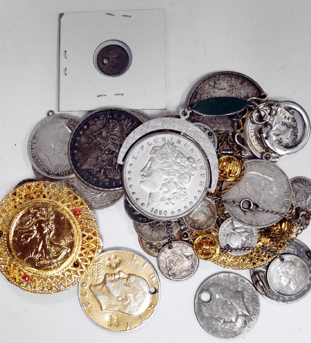 LOT INCLUDING ASSORTED SILVER COIN JEWELRY (DRILLED AND (1 of 1)