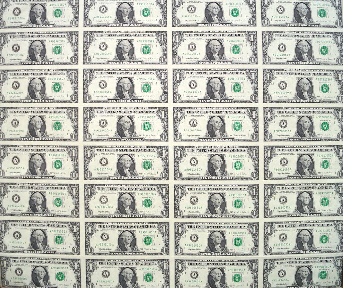 UNCUT SHEET (32) SERIES 1995 FEDERAL RESERVE $1.00 NOTE (1 of 1)
