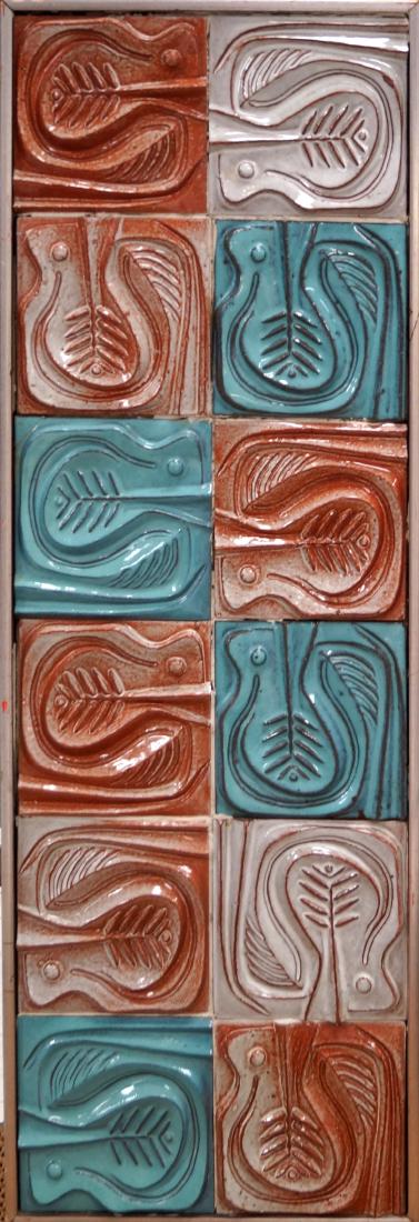 MID-CENTURY TILE PANEL, (12) MODERNIST GLAZED TILES. (1 of 1)