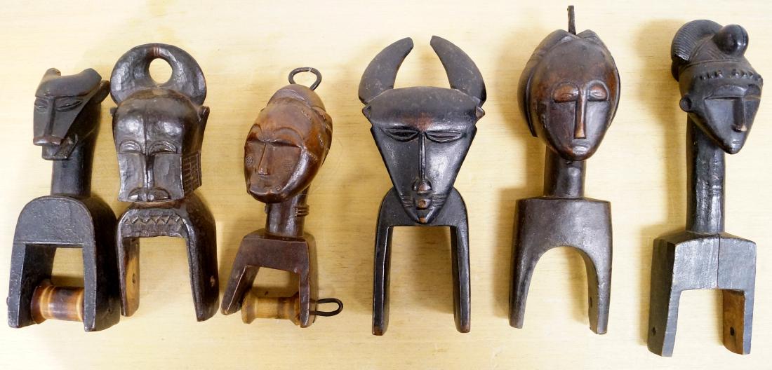 LOT (6) BAULE/GURO, IVORY COAST, CARVED FIGURAL HEDDLE (1 of 1)