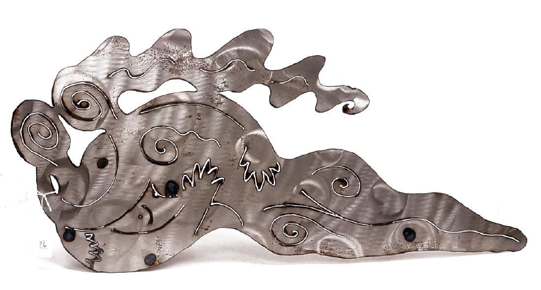 MODERNIST CUT STEEL FIGURAL WALL SCULPTURE/LIGHT. (1 of 1)