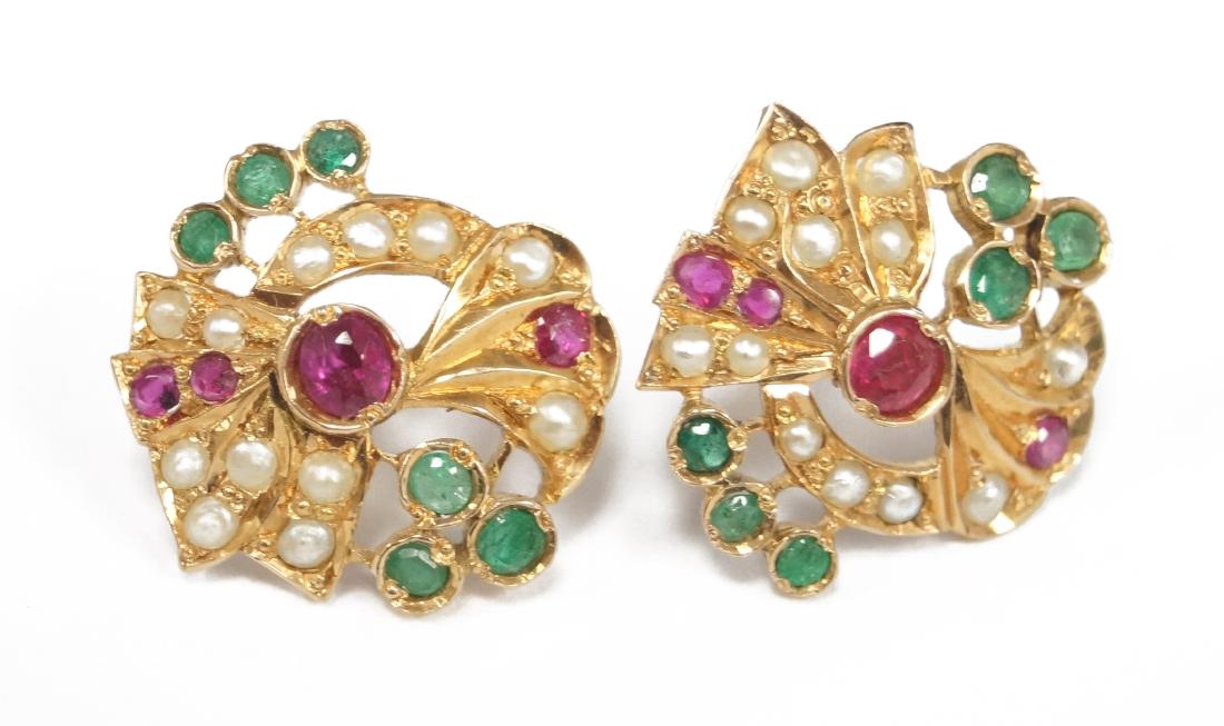 PAIR YELLOW GOLD (TESTS 14K) SEED PEARL EMERALD AND (1 of 1)