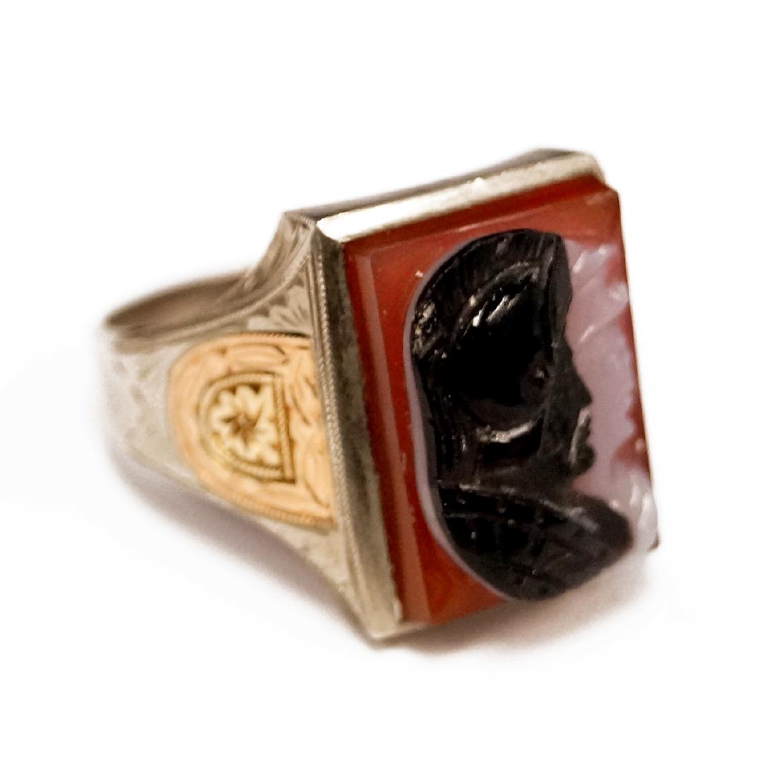 10K WHITE AND YELLOW GOLD CARVED ONYX AND SARD CAMEO (1 of 3)