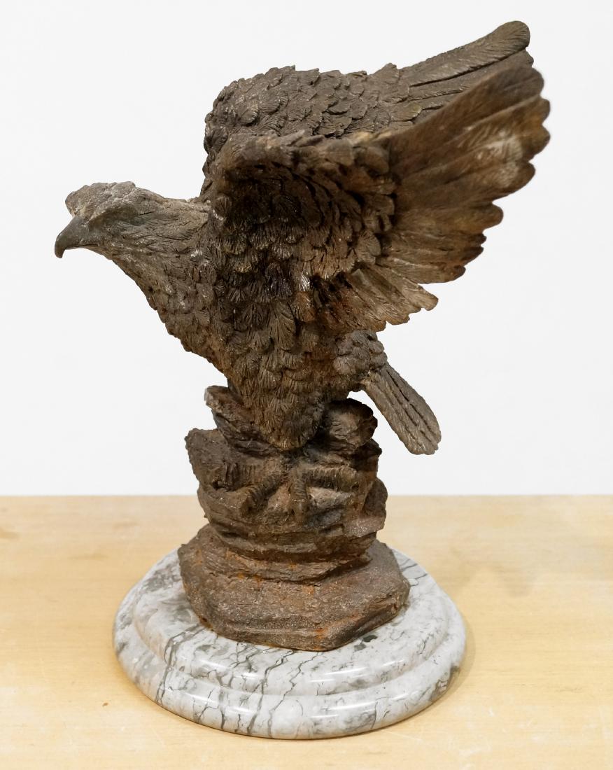 CAST IRON PATINATED EAGLE ON MARBLE BASE. HEIGHT 11" (1 of 1)