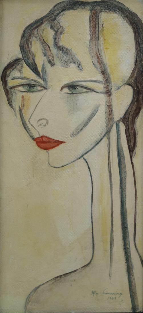 ITZHAK SAMKOWSKY (ROMANIAN/AMERICAN 1908-), OIL ON: ITZHAK SAMKOWSKY (ROMANIAN/AMERICAN 1908-), OIL ON PANEL, YOUNG WOMAN, SIGNED 1969. 20 X 11 1/2"; FRAMED 27 X 12 1/4"