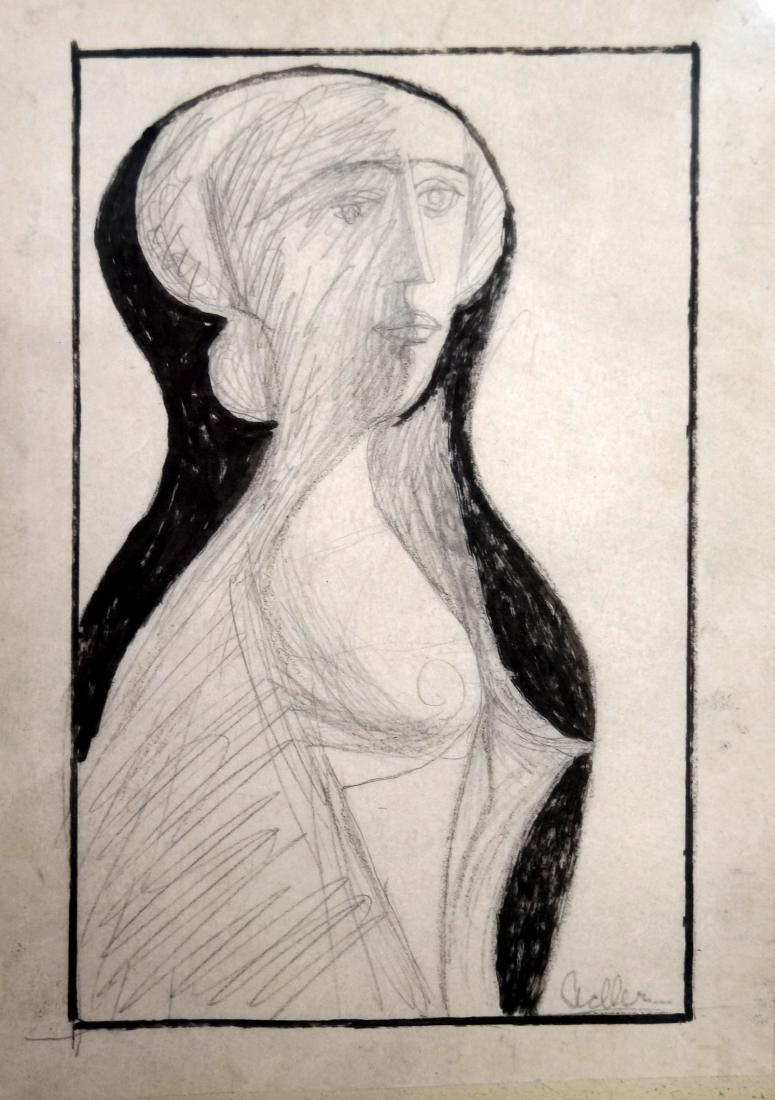 JANKEL ADLER (POLISH/AMERICAN 1895-1949), GRAPHITE AND: JANKEL ADLER (POLISH/AMERICAN 1895-1949), GRAPHITE AND INK ON PAPER, UNTITLED STUDY OF A WOMAN, SIGNED. SHEET 8 1/2 X 6 1/8"