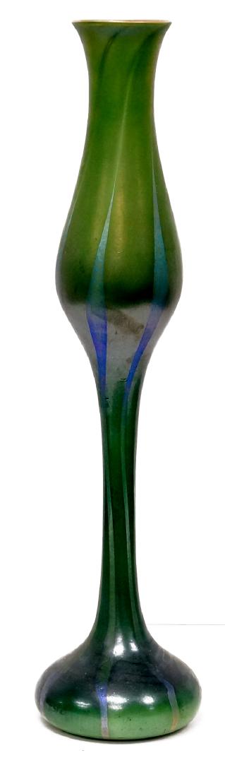 TIFFANY STYLE ART GLASS PULLED FEATHER VASE, SIGNED (1 of 1)