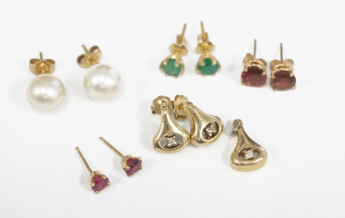 LOT (5) PAIRS 14K YELLOW GOLD PIERCED GEM-SET EARRINGS (1 of 1)