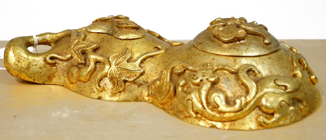 CHINESE EGGPLANT-FORM CARVED AND GILT HARDSTONE INK (1 of 2)