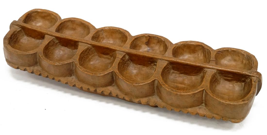 WEST AFRICAN CARVED GAME BOARD. HEIGHT 3 1/4"; LENGTH (1 of 1)