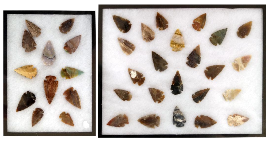 LOT (2) TRAYS ASSORTED FLINT AND AGATE ARROWHEADS (1 of 1)