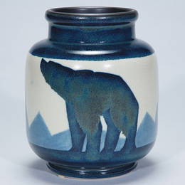 386: Boch Freres vase, polar bears, Catteau, 8 1/2"