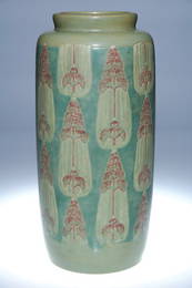 425: Rare Overbeck vase, stylized flowers, 14 1/4"  