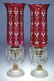 841: Pr cranberry Lustres in holders, prisms, 16 1/2"