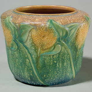 Roseville Sunflower vase, shape #486-5".: Roseville Sunflower 5 inch vase, shape 486-5". Unmarked.