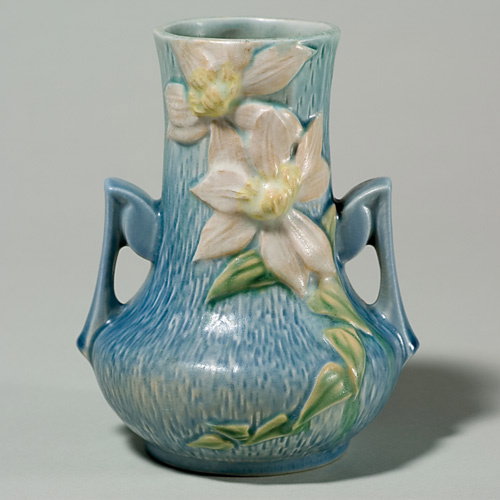 Roseville Clematis vase, blue, 106-7", good mold