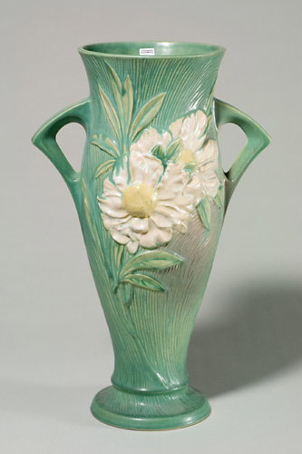 Roseville Peony floor vase in green, shape 70-18"