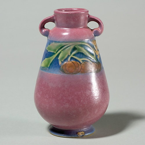 Roseville Baneda vase, pink, 602-6", sticker.