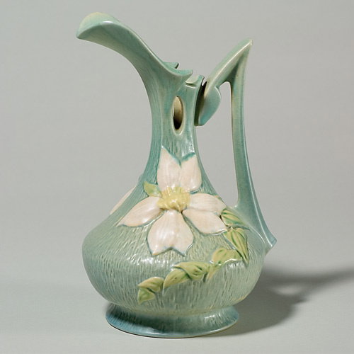 Roseville blue Clematis ewer, shape 17-10".