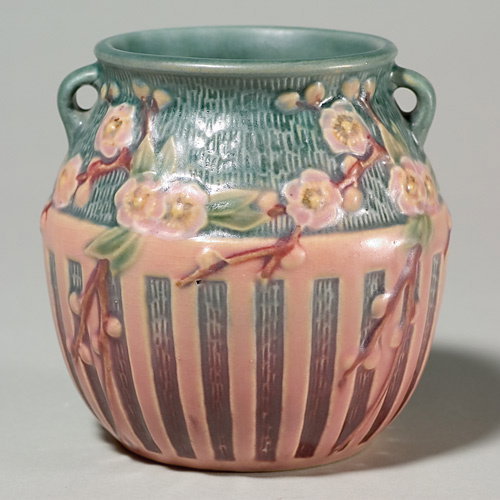 Roseville Cherry Blossom vase, pink, 619-5"