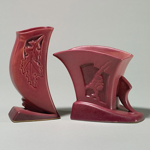 Roseville red Silhouette vases, shapes 756 & 781-6