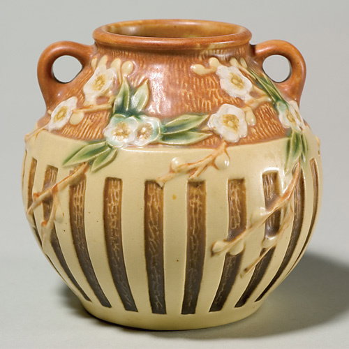 Roseville Cherry Blossom vase, brown, shape 618-5"